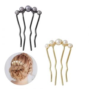 Lot de 2 peignes à cheveux à clipser - Épingles à cheveux dorées - Pour femme - Épingles à cheveux - Perles en forme de U - Perles à clipser - Broche française - Fourchette à cheveux - Perles (YeMinYu, neuf)