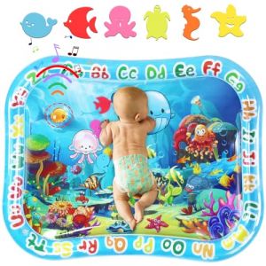 Grand Bébé Tapis Eau Eveil AUCRSOZK 95x76cm Tummy Time Tapis Jeu D'Eau Jouets pour Bébé de 3 6 9 Mois Gonflable Sensoriel Water Mat Deveil Tapi D'Eau pour Bébés Noël Cadeaux (Bleu) (Aucrsozk-FR, neuf)