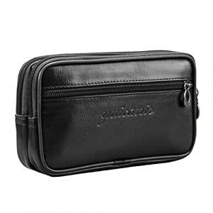 Sac banane en cuir pour homme et femme avec boucle pour téléphone portable, fermeture éclair, poche horizontale pour smartphone, noir (XieBen, neuf)