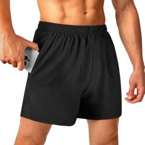 DiULi Short de Sport Homme Séchage Rapide - Séchage Rapide Pantalon Court,Cordon Ajustable avec Poche Arrière Zippée, Tissu Respirant Anti-Transpiration pour Running/Musculation, Noir,L (Cinye, neuf)