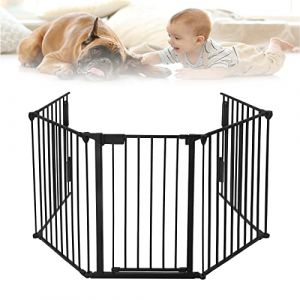Froadp Barri&egrave;re de chemin&eacute;e en m&eacute;tal avec porte 300 x 75 cm - Barri&egrave;re de protection des animaux avec 5 &eacute;l&eacute;ments - Grille de protection pour enfants - Pour po&ecirc;le (noir) (CHIC Shop, neuf)