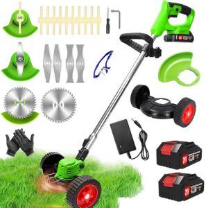 DéBroussailleuse à Electrique sans Fil 21V 2.0Ah Coupe Bordure sans Fil avec 2 Batterie et Chargeur Rapide Taille Bordure avec Roues Trois Types De Lames,légères et à Faible Bruit,pour Jardin Élagage (huipingshangmaohang, neuf)
