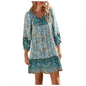 NNGOTD Jupe Longue Femme Boheme Chic et Elegant l'église décontractée Impression en Chiffon à Manches Longues Paire avec Jupe Plissée Vêtements Femme Élégant De Soie Chemise Robe Mi Longu (BAULMD（90% Big Promotion Without Discount Code ）, neuf)