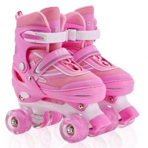 Roller Enfant Fille, Patins &agrave; roulettes pour Enfants, Gar&ccedil;ons et d&eacute;butants, 4 Tailles, R&eacute;glables, Adapt&eacute;s pour L'int&eacute;rieur et L'ext&eacute;rieur (Rose, M) (pipiz, neuf)