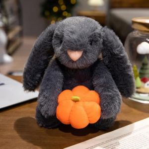 Peluche d'Halloween - 24 cm - Citrouille d'Halloween avec citrouille, fantôme en peluche, jouet diable avec chapeaux pliables, coussin de citrouille (lapin) (Mdream, neuf)