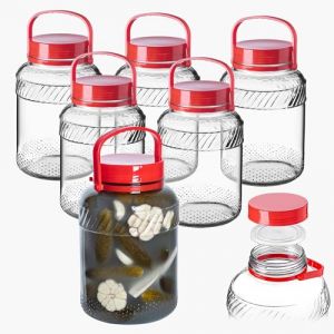 KADAX Grand Bocal de Fermentation en Verre, Récipient de Conservation avec Couvercle Hermétique, Idéal pour la Préparation de Cornichons et Choucroute (4L, Lot de 6) (KADAX, neuf)