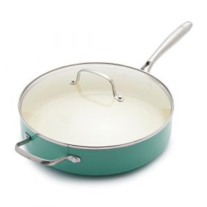 GreenLife Artizan Sauteuse 30 cm/4,8 Litre en Antiadh&eacute;sive C&eacute;ramique Saine avec Couvercle, Sans PFAS, Poign&eacute;e en Acier Inoxydable, Convient avec l'induction, Va au Lave-Vaisselle & au Four, Turquoise (Neriah Ltd, neuf)