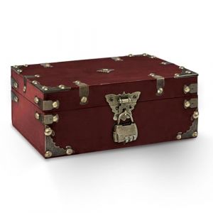 Feruchun Coffre Tresor Bois,Boite Tresor Code,24x17x9.5cm,Coffre au Tr&eacute;sor Vintage pour Soir&eacute;e &agrave; Th&egrave;me Pirate,Rangement et D&eacute;coration (Rouge) (fuchundianzi, neuf)
