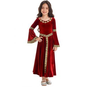 Vxuxlje Robe de Princesse M&eacute;di&eacute;vale Renaissance pour Enfant Fille D&eacute;guisement Carnaval Robe Soir&eacute;e F&ecirc;te &agrave; Evas&eacute; Manches Longues Cosplay Costume Halloween Mascarade Rouge 13-14 ans (Vxuxlje, neuf)