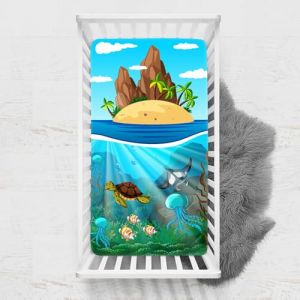 Odot Drap Housse pour Lit de Bébé, Impression de Océane Draps Housses Enfants Respirant Douce Extensible Protège Matelas pour Lit Bébé, Berceau, Lit Parapluie (Pieuvre,65x95 cm) (Odot, neuf)