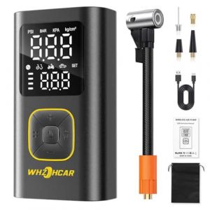 WHZOHCAR Compresseur à Air Portatif 150 PSI Gonfleur Pneus Voiture sans Fil avec Protection Contre Lumière LED PowerBank, Gonfleur Electrique Pneu pour Voiture Moto Vélo Balle (HRCX-EU, neuf)