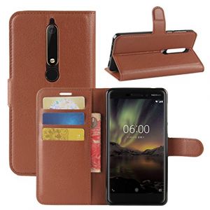HualuBro Coque Nokia 6.1, Etui Housse &agrave; Rabat en PU Cuir Flip Leather Case Cover Antichoc Portefeuille Protection Stand Coque avec Slots de Cartes pour Nokia 6.1 / Nokia 6 2018 (Marron) (HualuBro EU, neuf)