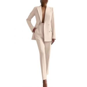 Tomwell Tailleur Femme 2 Pi&egrave;ces Elegant &agrave; Manches Longues Slim Fit Blazer Veste Formel Bureau Travail Pantalon Costumes Revers Manteau Ensemble Blazer OL Couleur Unie Tailleur A Abricot XXL (Joke and I, neuf)