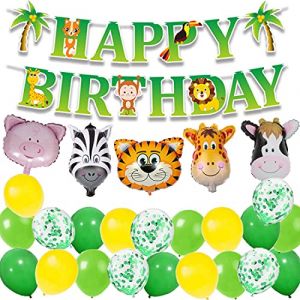 Décoration Anniversaire Enfant Garçon Thème Forêt - Ballons Animaux - Joyeux Anniversaire (OSH FASHION STORE, neuf)