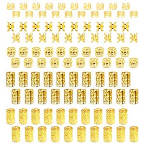 INNAL 100 Pièces Bijoux Cheveux Tresse Doré, Bijoux de Cheveux Bague Cheveux Tresse Bijoux de Tresse de Cheveux Dreadlocks de Cheveux en Aluminium Bijoux Cheveux Doré pour Femmes Hommes (KR-EU, neuf)