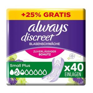 Always Discreet Small Plus Lot de 40 serviettes d'incontinence pour femme Protection compl&egrave;te Incroyable discr&eacute;tion (Vivibo-Handel, neuf)