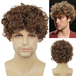 perruque pour hommes Perruque de Cosplay synthétique naturelle résistante à la chaleur for homme, perruque courte bouclée noire mélangée de cheveux gris for homme, perruque cadeau for père cheveux rai (yichangljxiu, neuf)