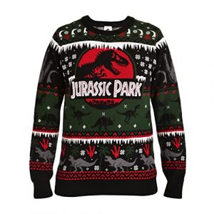 Elbenwald Pull en Tricot Jurassic Park avec Motif du Logo du Film pour Hommes Femmes Coton Unisexe Noir - XL (Elbenwald, neuf)