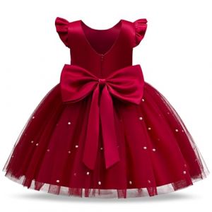 JiAmy Robes de princesse pour filles, sans manches, col en V, avec n&oelig;ud, pour mariage, demoiselle d'honneur, robe de f&ecirc;te, princesse, en tulle, pour filles de 4 &agrave; 7 ans, rouge, 7 ans (JiAmy-EU, neuf)