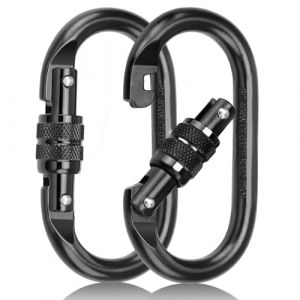 Jortmrd 2 Pièces Mousqueton Noir, O mousquetons en Aluminium, Double Verrouillage Torsadé, Carabiner avec Fermoir pour Sacs à Dos, Camping, Randonnée, Ski (FUKJLKSESOIR, neuf)