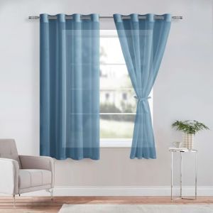 DWCN Lot de 2 Rideaux Voilages à Oeillets pour Fenêtre, Rideau Transparents avec Embrasses pour Salon Chambre d'enfant, Bleu Foncé, 140x160cm (Largeur x Hauteur) (DWCN EU, neuf)