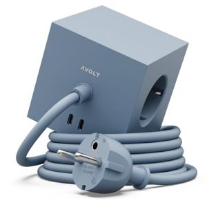 Avolt Multiprise Cube USB C - Les Premières Multiprises Design au Monde - 3 Prises électriques et 2 Ports USB - Pied Magnétique Adhérant Presque Partout (Bleu – USB-C, 3m) (AVOLT, neuf)
