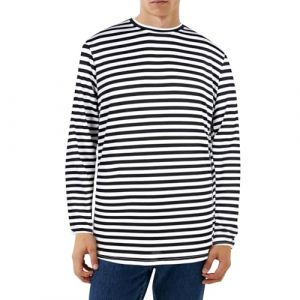T-shirt rayé bleu et blanc pour homme - Noir - Manches longues - Chemise de pêche - T-shirt à manches longues pour homme, Rayures noires et blanches - Manches longues, 3XL (linjiansang shop, neuf)