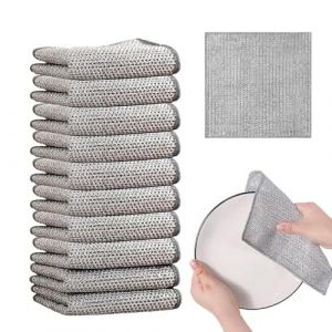 Lot de 10 torchons de cuisine métalliques multifonctions, double couche, non cratch Wire Dishcloth, chiffons de cuisine multifonctions pour laver la vaisselle humide et sèche (double couche) (BenCo, neuf)