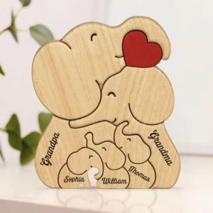 Drawelry Personnalis&eacute; &Eacute;l&eacute;phant Puzzle en Bois avec 2 &agrave; 8 Noms de Famille Elephant Wood Puzzle Sculpture Animale Statue Maison D&eacute;coration pour Mama Papa Enfants B&eacute;b&eacute; Anniversaire No&euml;l Cadeaux (E2) (Dr-Jewelry, neuf)