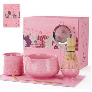 ZENS Matcha Kit Rose, 7 pi&egrave;ces matcha set ensemble pour pr&eacute;parer un latte avec Fouet Matcha et bol et Coupe, cuill&egrave;re, tamis 304 et tapis &agrave; th&eacute; pour matcha c&eacute;r&eacute;monie du Th&eacute;, adapt&eacute; aux d&eacute;butant (ZENS LIFESTYLE EU, neuf)