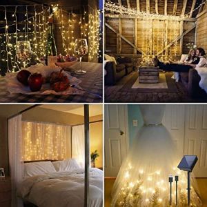 IMAGE Rideau Lumineux Solaire d'Extérieur de Jardin 3M*3M 300 LED Guirlande Lumineuse avec 8 Modes d'Eclairage Guirlande Lumineuse de Fée Etanche pour Noël Fête Mariage Maison Chambre-Blanche Chaud (IMAGEFRONT, neuf)