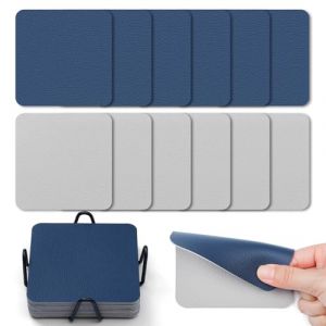 Myir JUN Dessous de Verre Set de 12 Dessous de Verre Originaux 10cm sous Verre en Cuir Double Face Dessous de Verre Lmperméables Antidérapants à l'épreuve du feu (Bleu Gris) (Myir JUN-EU, neuf)