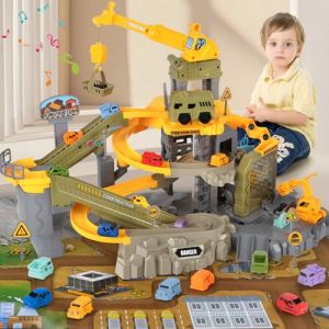 Charmofun Piste de Course Enfants, Jeux de Construction avec 10 Voitures Grue Camion de Transport, Engins de Chantier Jouet avec Piste de Voiture, Circuit Voiture Jouet Cadeau pour Garçon (Pulsepoint Market Kft., neuf)