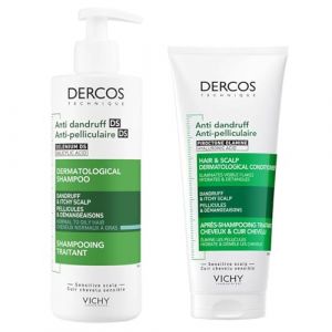 Vichy Dercos Duo Pack - Shampooing Antipelliculaire pour Cheveux Normaux à Gras 390ml + Après-Shampooing Cuir Chevelu 200ml - Soin Purifiant - Testé Dermatologiquement (Landys Chemist, neuf)