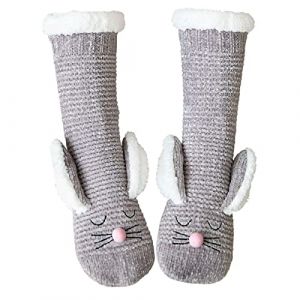 ZAKASA Chausson Chaussette Antidérapantes Femme: Hiver Chaudes Pantoufles Chaussettes avec Doublure en Polaire Douce Noël Chaussettes à La Maison Thermiques EU 35-41 Lapin Gris Clair-1 Paire (ZAKASA, neuf)