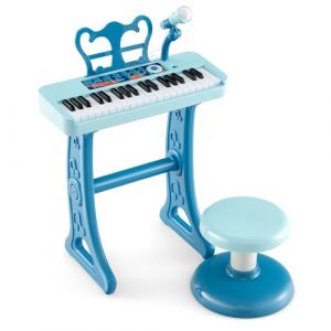 GOPLUS Piano Enfant à 37 Touches avec Pupitre et Tabouret Assortis,Jouet Clavier de Piano Enfant avec Microphone Ajustable,15 Volumes Réglables et 4 Tons Charge 50KG (Bleu Foncé, 37 Touches) (Augenstern24, neuf)