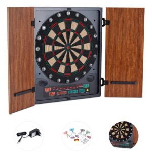 Oneconcept Dartmaster 180 - Jeu de fléchette, Jeux de fléchette électronique, Cible flechette, 27 Jeux, 150 Variantes, 8 Joueurs Max, 9 Touches, Affichage LED, 12 fléchettes - Brun (Electronic-Star-FR, neuf)