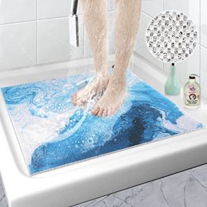 Tapis de Douche Antidérapant 60 x 60 cm, Marine Tapis de Bain Carré en Luffa avec Drainage, Tapis de Baignoire de Massage Lavable pour Cabine de Douche, Salle de Bains, Séchage Rapide (MFZI, neuf)