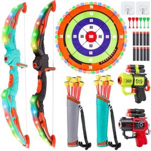 Verdantree 2 Pack Arc et Flèche pour Enfants avec Lumières LED, Grand Jeu de fléchettes Jouet Enfant de Tir à l'arc Lumineux, Jouet d'Intérieur et d'Extérieur pour 3-12 Ans Cadeau Garçons Filles (SANLADTOY, neuf)
