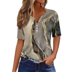 Chemisier Femme Chic Et éLéGant Chemisiers Et Blouses Femme Manches Courtes Sexy ÉTé Grande Taille DéContractéE Chemisier Femme Haut Femme Chic Et Elegant Blouse Femme(C Kaki,XXL) (LOAMD, neuf)