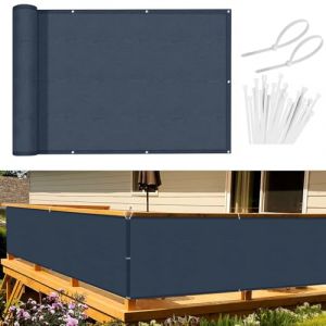 Sunnylaxx Brise Vue Balcon Bleu grisâtre 90x600 cm, Cache Brise Balcon pour Jardin Exterior PES, avec Trous et Serre câbles, UV Résistant (QiangeEUDS, neuf)