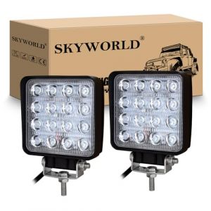 SKYWORLD 2 x 10 cm 48W LED Lampe de travail Bar Flood phare de travail LED 12V 24V Off Road Camion SUV 4WD Conduite Feux de Brouillard tracteur moto voiture camions ATV SUV (SKYWORLD-EU, neuf)