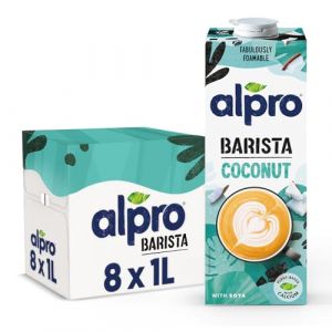 Alpro Barista Boisson longue dur&eacute;e &agrave; base de noix de coco &ndash; Id&eacute;al pour le caf&eacute; &ndash; Mousse v&eacute;g&eacute;talienne sans produits laitiers et sans lactose &ndash; 1 l (lot de 8) (Distrilink, neuf)