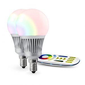 lighteu®, 2x 5W E14 Milight MiboxerWiFi E14 5W 2.4G RF avec télécommande Ampoule LED RGBCCT avec télécommande 4 zones (LIGHTEU GMBH, neuf)