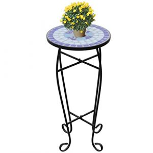 puraday Table d'appoint - Table de bistrot - Table d'appoint - En m&eacute;tal - Mosa&iuml;que - Ronde - R&eacute;sistante aux intemp&eacute;ries - Pour l'ext&eacute;rieur - Support de fleurs - Bleu - 30 x 30 x 60 cm (PURADAY STORE, neuf)