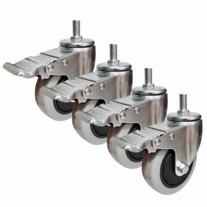 Lot de 4 roulettes à Tige filetée M14, roulettes industrielles Robustes, roulettes pivotantes pour Chariot en PU de 4 Pouces, Roue de Meuble verrouillable avec Frein, sans Bruit, résistante (Jackson-UK, neuf)