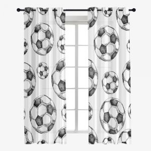 Hixingo Lot de 2 Rideau Voilage Impression de Football, Rideau Semi-Transparent &agrave; Oeillet Voilages, Rideaux la Mode D&eacute;coration de Maison Chambre Salon (80x115cm,Foot 1) (Hixin, neuf)