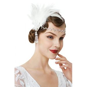 Babeyond Bandeau Plume Année 20 Gatsby Couronne Plume Accessoires Gatsby Flapper Bandeau serre-tête Vintage Classique blanc (BABEYOND  FR, neuf)
