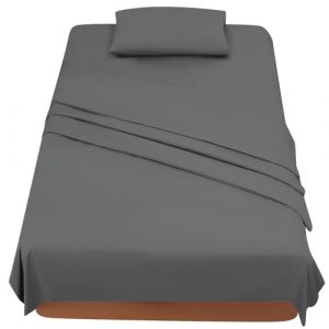 Parure De Lit 120x190/200 3 Pièces en Microfibre - Drap Housse 120x200 cm - Drap Plat 1 Personne 180x280 cm - 1 Taie d'oreiller 50x80 - Gris Fonce (MediaMinds, neuf)