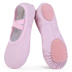 Ulicox Chausson Danse Classique Fille Demi Pointe Cuir Chaussure de Danse Femme Semelle Fendue Ballerines Chaussons pour Gymnastique Yoga Violet 28 (agogo, neuf)